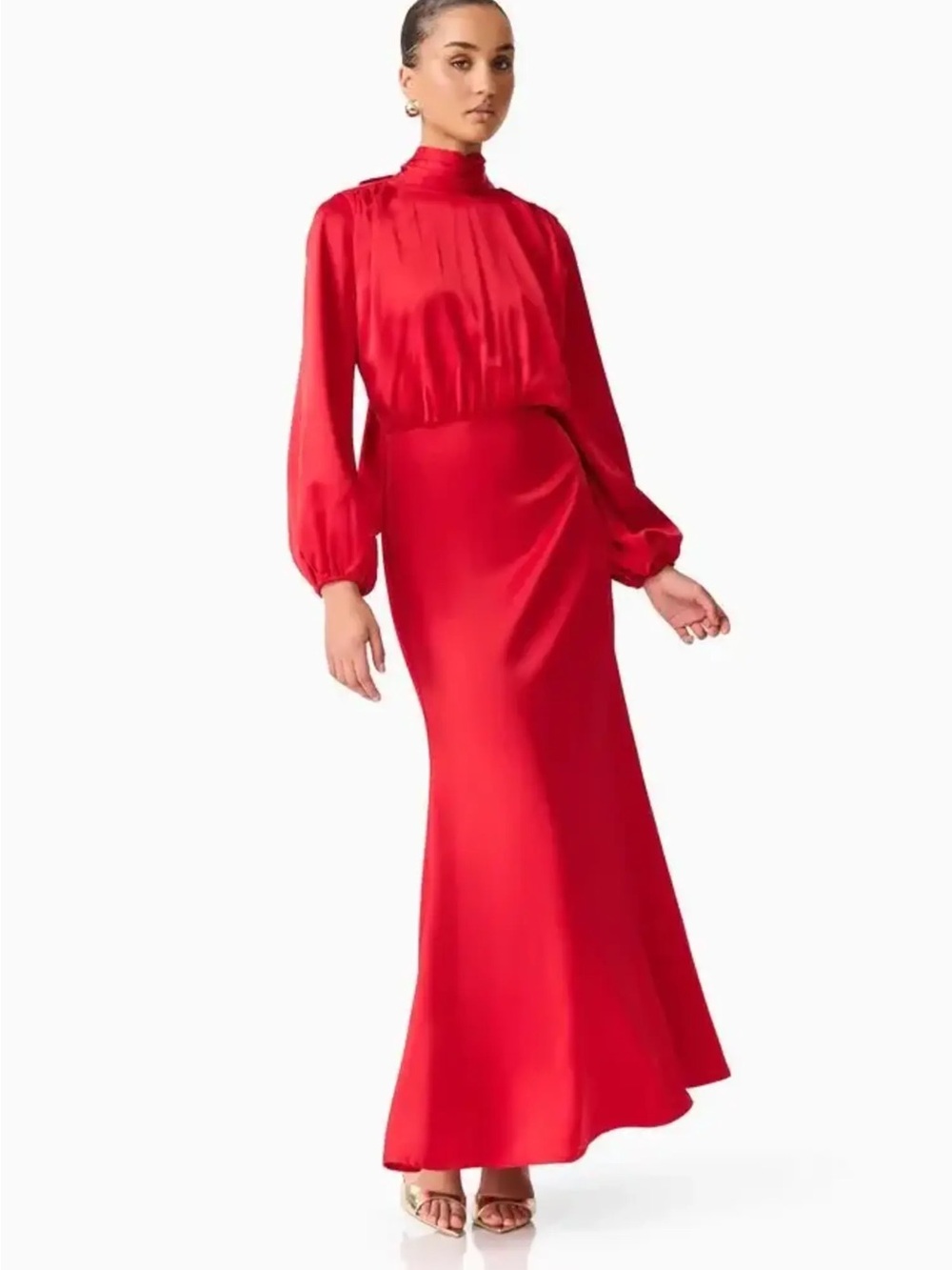 Elliatt Jacinta Red High-Neck Satin Maxi Gown • msrp $278
